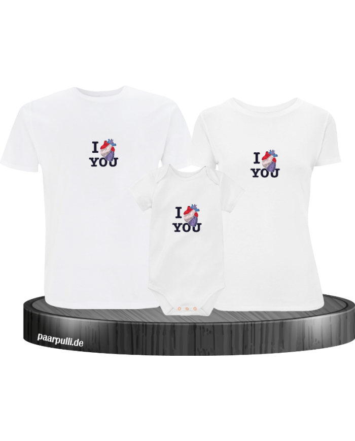 I Love You 3er Familienset T-Shirts mit  Babybody