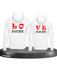 Love Partnerlook Hoodies mit Wunschdatum in weiß