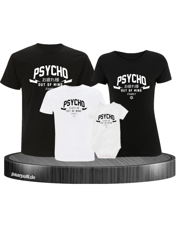 Psycho out of mind Family 4er Familienset T-Shirts mit Babybody