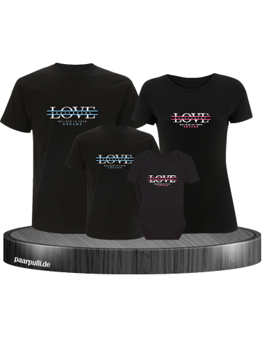 Love belive in your Dream mit Wunschname 4er Familienset T-Shirts mit Babybody
