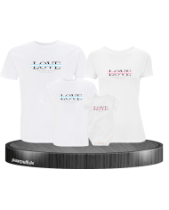 Love belive in your Dream mit Wunschname 4er Familienset T-Shirts mit Babybody