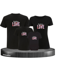Love Flower mit Wunschname 4er Familienset T-Shirts mit Babybody