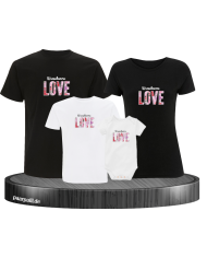 Love Flower mit Wunschname 4er Familienset T-Shirts mit Babybody