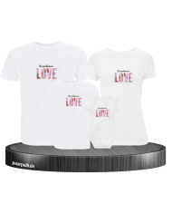 Love Flower mit Wunschname 4er Familienset T-Shirts mit Babybody