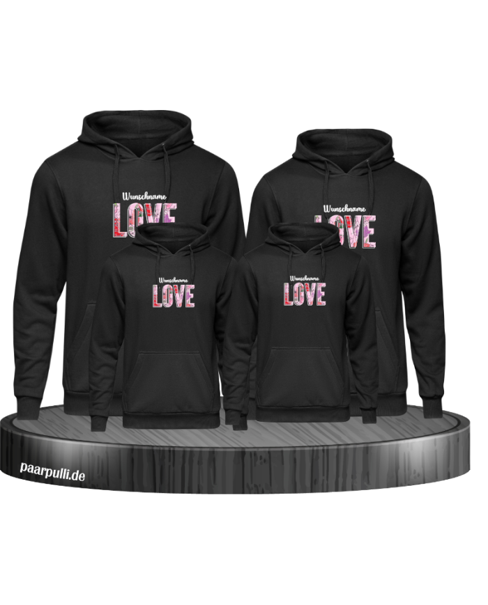Love Flower mit Wunschname Familienlook Hoodie