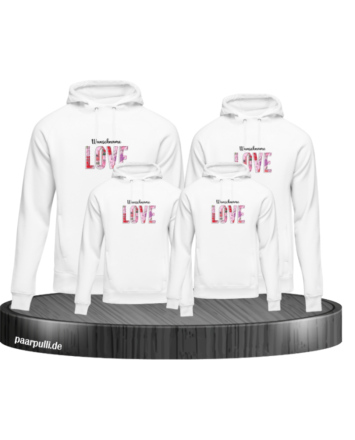 Love Flower mit Wunschname Familienlook Hoodie