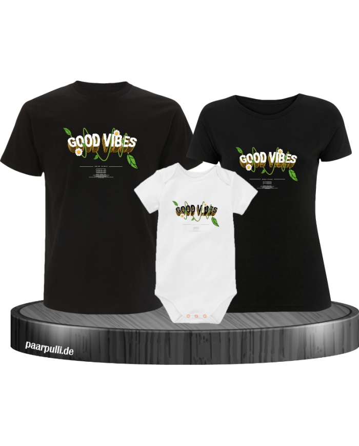 Good Vibe 3er Familienset T-Shirts mit Babybody