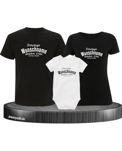 Heritage Wunschname 3er Familienset T-Shirts mit Babybody Heritage Wunschname 3er Familienset T-Shirts mit Babybody