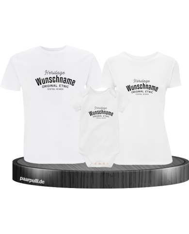 Heritage Wunschname 3er Familienset T-Shirts mit Babybody Heritage Wunschname 3er Familienset T-Shirts mit Babybody