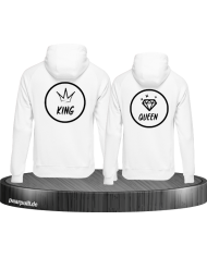 King Queen Partnerlook mit Krone und Diamant in weiß