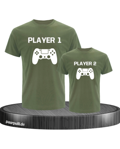 Vater und Sohn T-Shirt Set Controller Player in khaki Vater und Sohn T-Shirt Set Controller Player in khaki