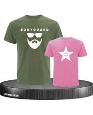 Bodyguard und little Star bedruckt auf T-Shirts vater und tochter in den farben khaki rosa