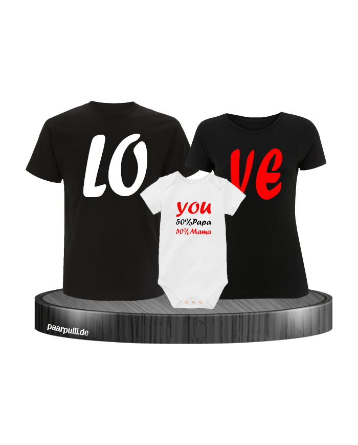 Love You Familienlook T-Shirts Schwarz Weiß
