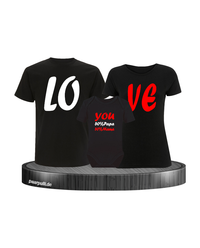 Love You Familienlook T-Shirts Schwarz