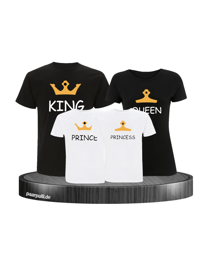 Royal Familien -Set mit King Queen Prince und princess T-Shirt Schwarz Weiß