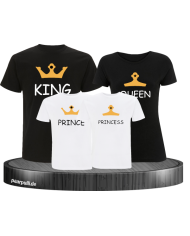 Royal Familien -Set mit King Queen Prince und princess T-Shirt Schwarz Weiß