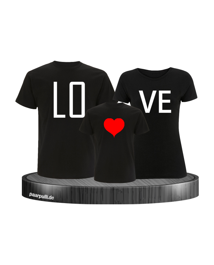Love Familie mit Herz Familienlook T-Shirt Farbe Schwarz