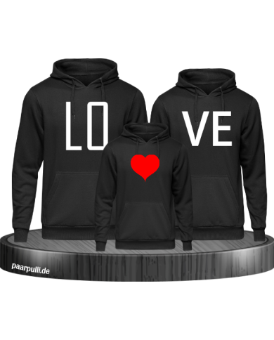 familienlook love schwarz hoodies
