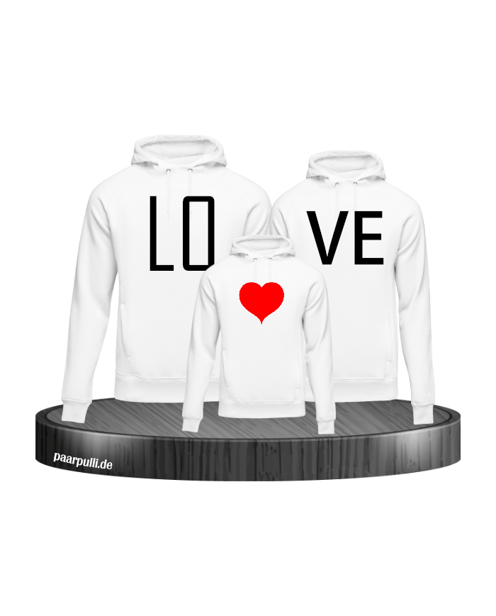 familienlook love weiß hoodies