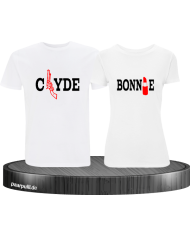 Shirts bedruckt mit Bonnie&Clyde weiß
