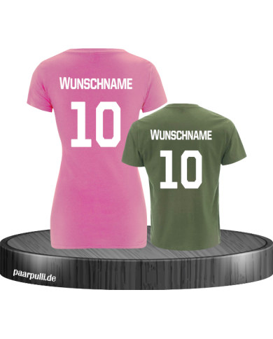 Mutter und Sohn-T-Shirt-Set mit Wunschname Rosa Khaki Mutter und Sohn-T-Shirt-Set mit Wunschname Rosa Khaki
