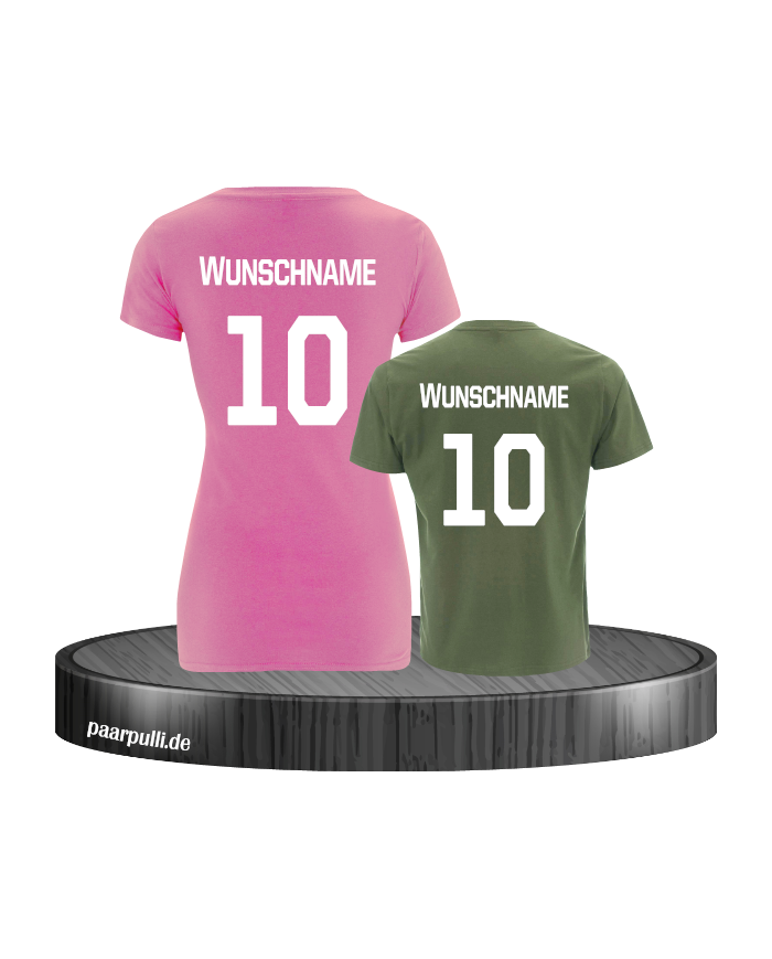 Mutter und Sohn-T-Shirt-Set mit Wunschname Rosa Khaki