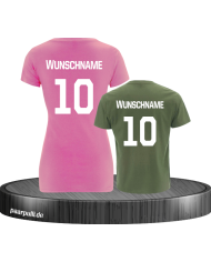 Mutter und Sohn-T-Shirt-Set mit Wunschname Rosa Khaki