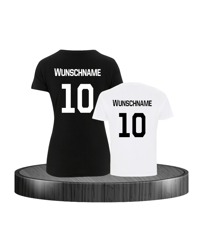 Mutter und Sohn-T-Shirt-Set mit Wunschname Schwarz Weiß