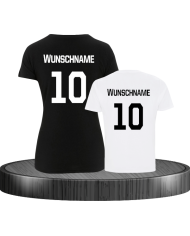 Mutter und Sohn-T-Shirt-Set mit Wunschname Schwarz Weiß