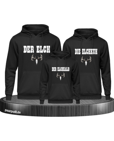 Elchfamilie Hoodie schwarz Elchfamilie Hoodie schwarz