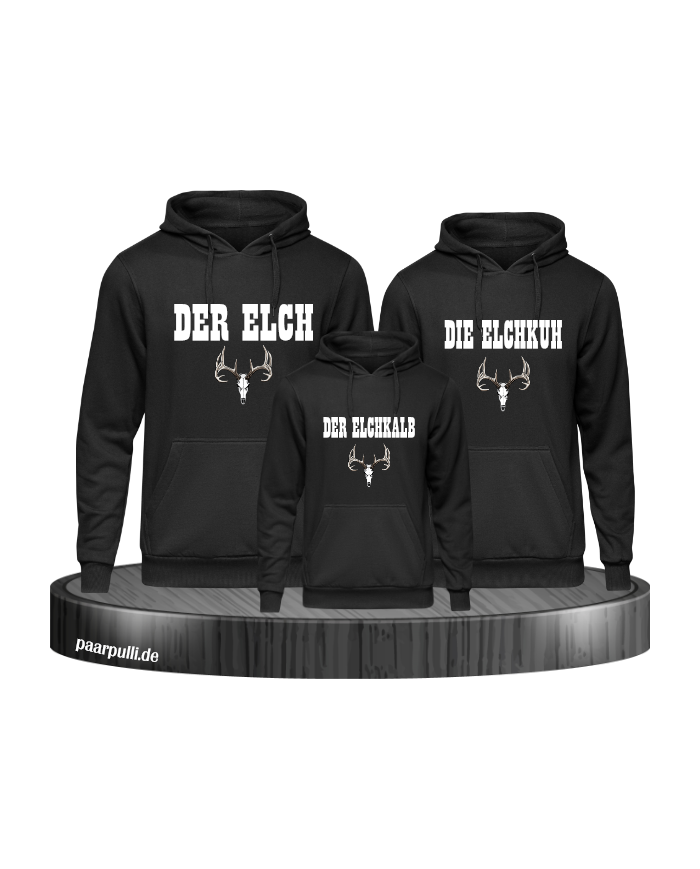 Elchfamilie Hoodie schwarz