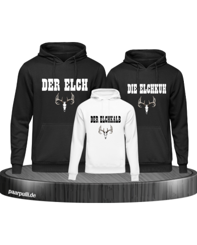 Elchfamilie Hoodie schwarz-weiß Elchfamilie Hoodie schwarz-weiß