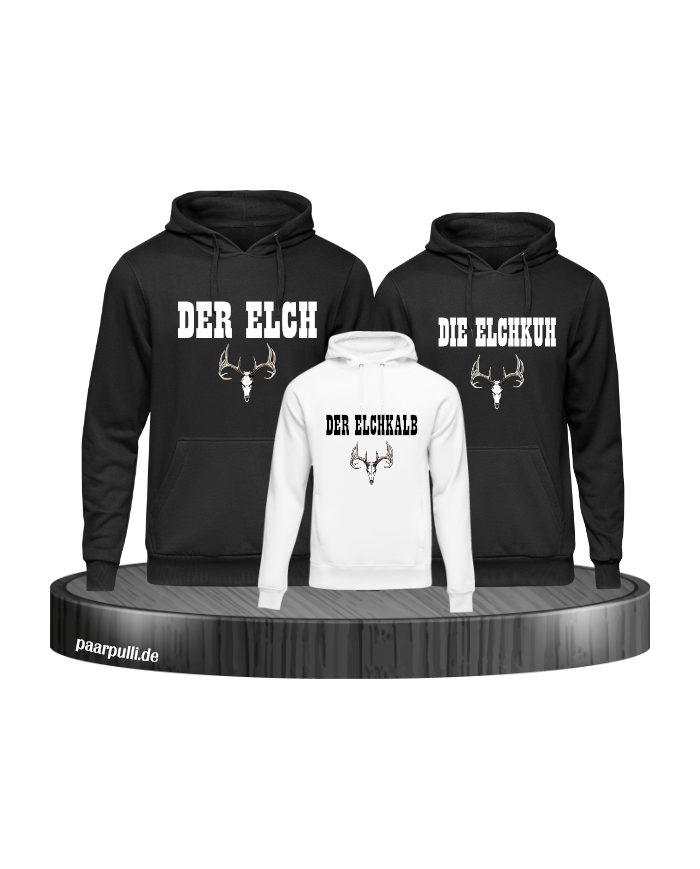Elchfamilie Hoodie schwarz-weiß