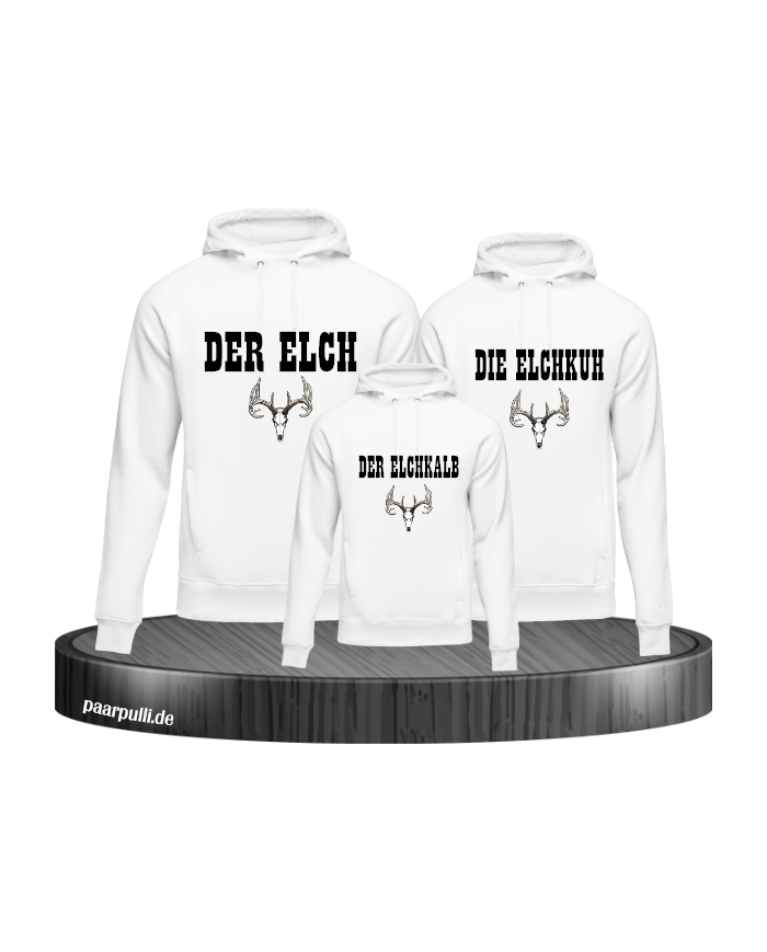 Elchfamilie Hoodie weiß