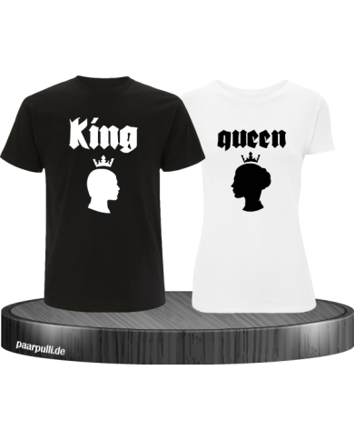 Queen and King auf weißen und schwarzen couple t shirt set