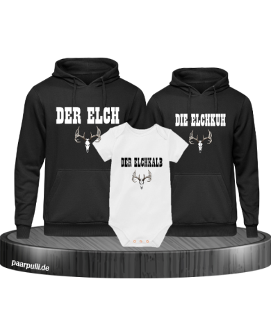 Elchfamilie Hoodie schwarz-weiß Elchfamilie Hoodie schwarz-weiß