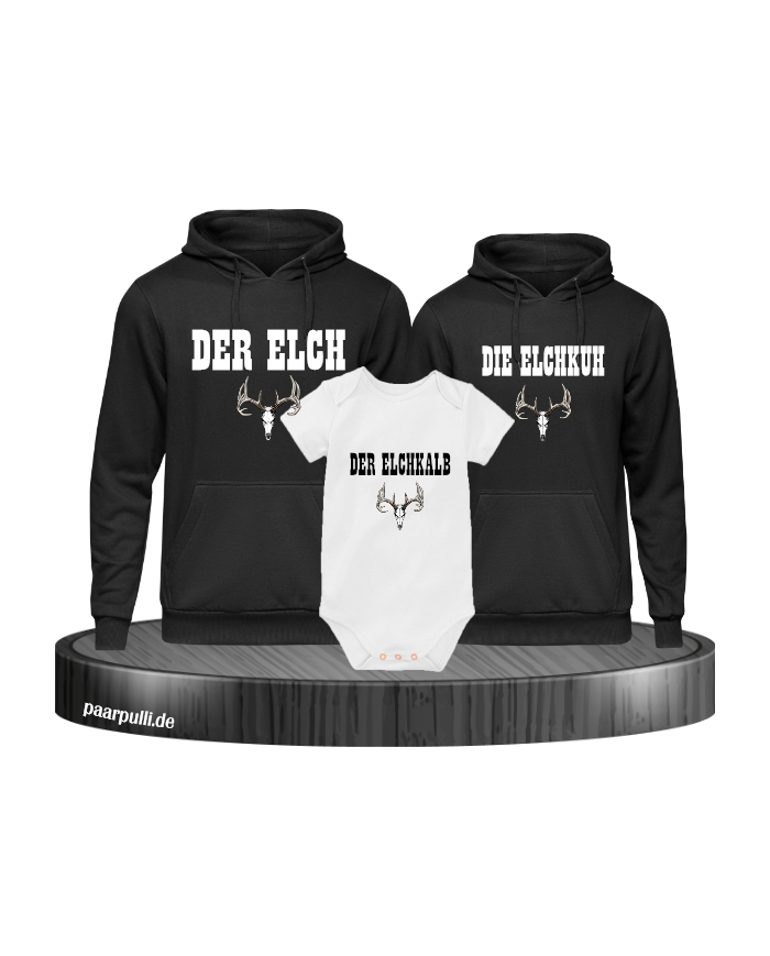 Elchfamilie Hoodie schwarz-weiß
