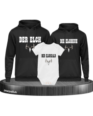 Elchfamilie Hoodie schwarz-weiß