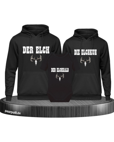 Elchfamilie Hoodie schwarz Elchfamilie Hoodie schwarz