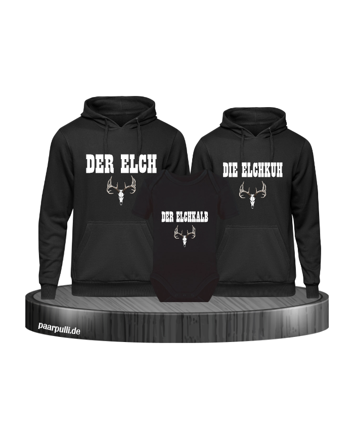 Elchfamilie Hoodie schwarz