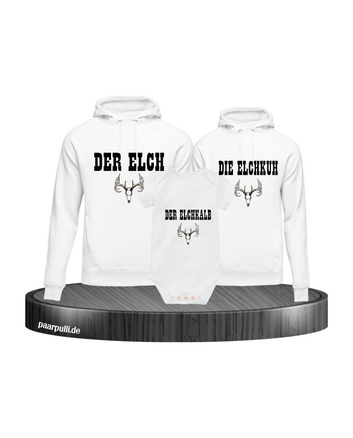 Elchfamilie Hoodie weiß