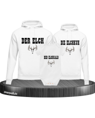 Elchfamilie Hoodie weiß