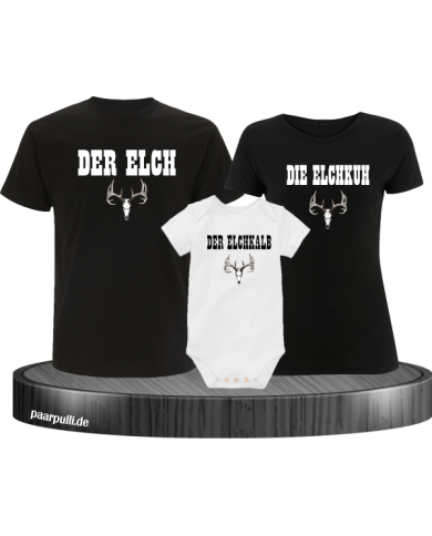 Das Elchen Familie 3er Familien T-Shirts mit Baby Body Schwarz-weiß Das Elchen Familie 3er Familien T-Shirts mit Baby Body Schwarz-weiß