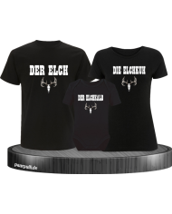 Das Elchen Familie 3er Familien T-Shirts mit Baby Body Schwarz