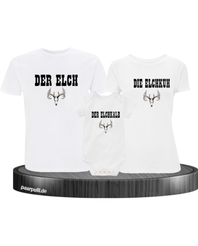 Das Elchen Familie 3er Familien T-Shirts mit Baby Body weiß Das Elchen Familie 3er Familien T-Shirts mit Baby Body weiß