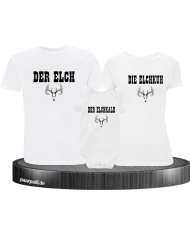 Das Elchen Familie 3er Familien T-Shirts mit Baby Body weiß