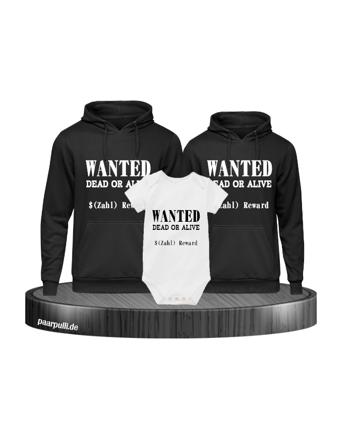 Wanted 3er Hoodies mit Baby Body Schwarz-weis