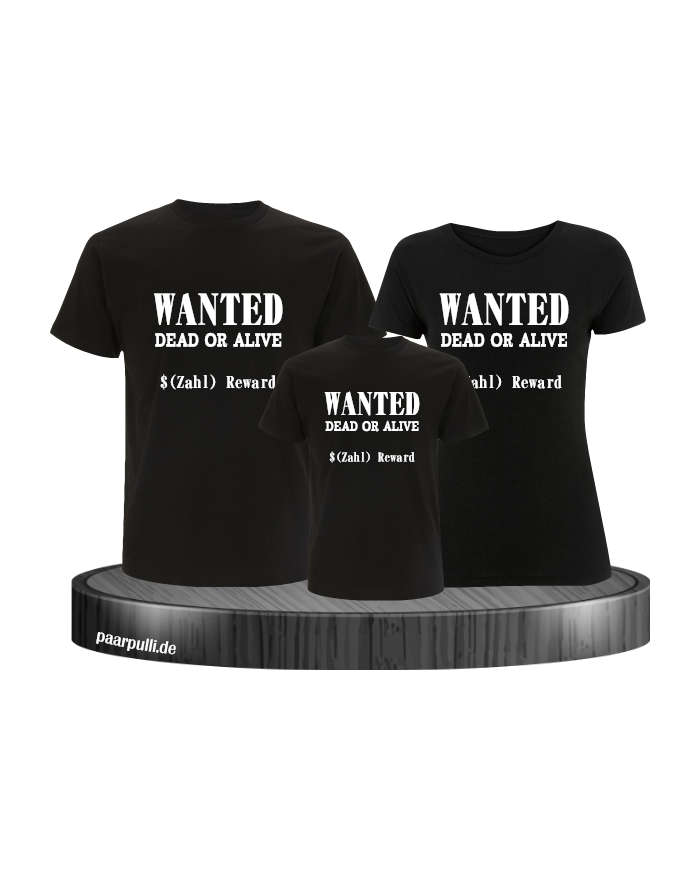 Wanted 3er Familienset T-Shirts Schwarz