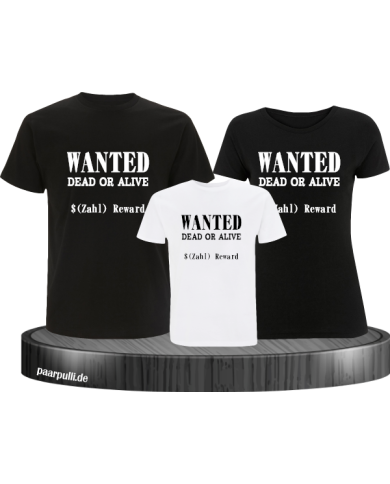 Wanted 3er Familienset T-Shirts Schwarz-weis Wanted 3er Familienset T-Shirts Schwarz-weis