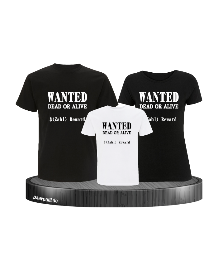 Wanted 3er Familienset T-Shirts Schwarz-weis